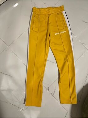 Palm Angels Yellow Track Joggers with White Side Stripe